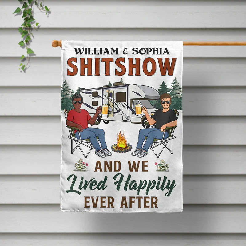 Let's Sit By The Campfire & Watch People Park Their Campers Husband Wife Camping - Couple Gift - Personalized Custom Flag - Image 2