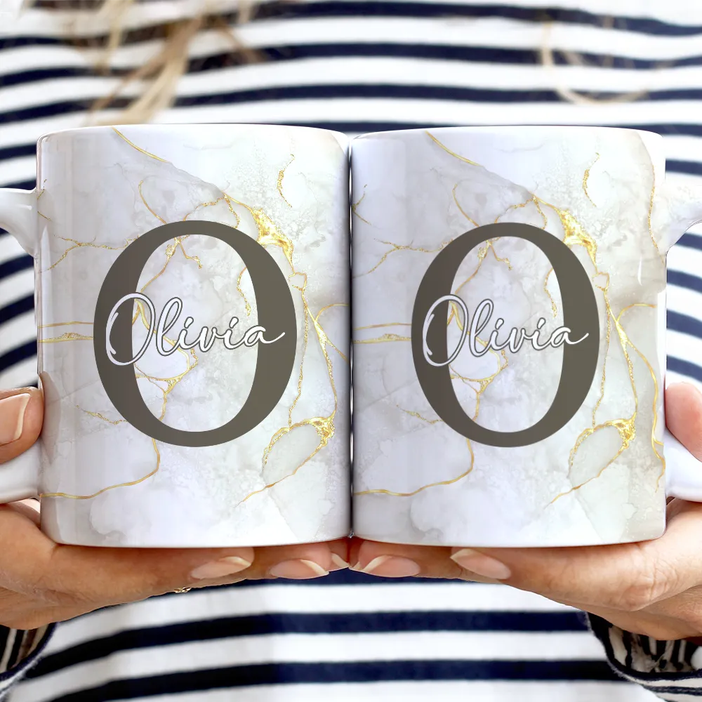 Letter Monogram Marble - Personalized White Edge-to-Edge Mug - Image 2
