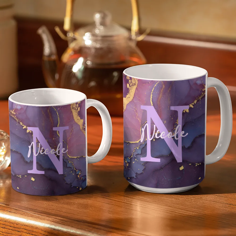 Letter Monogram Marble - Personalized White Edge-to-Edge Mug - Image 3