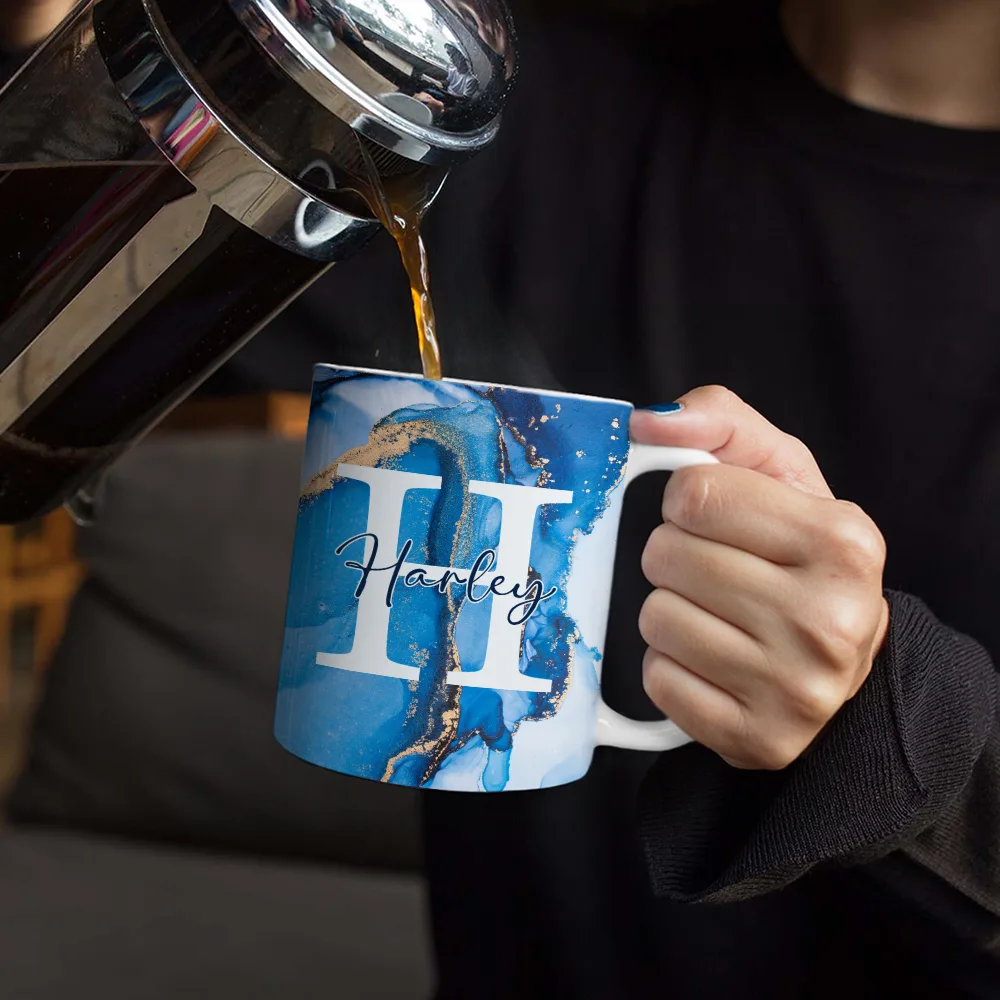 Letter Monogram Marble - Personalized White Edge-to-Edge Mug - Image 4