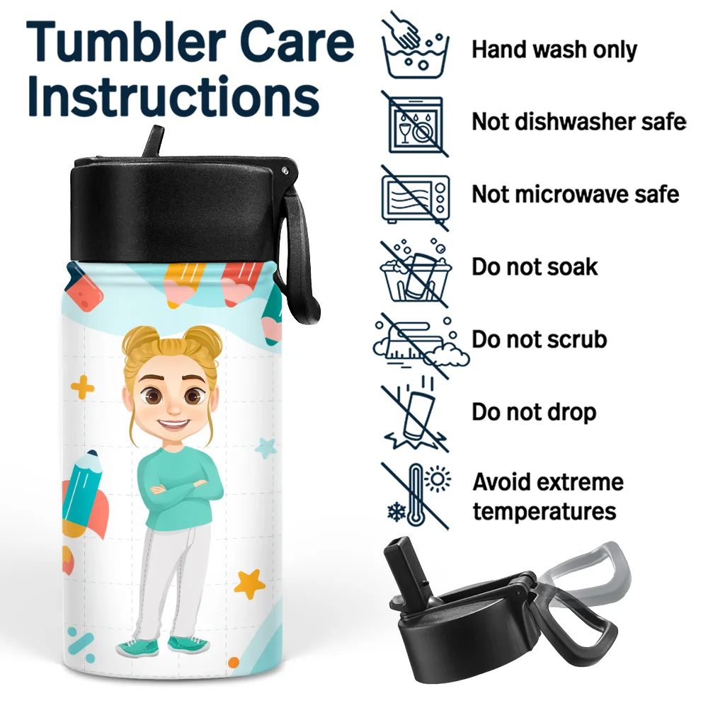 Letter Monogram School - Personalized Kids Water Bottle - Image 5