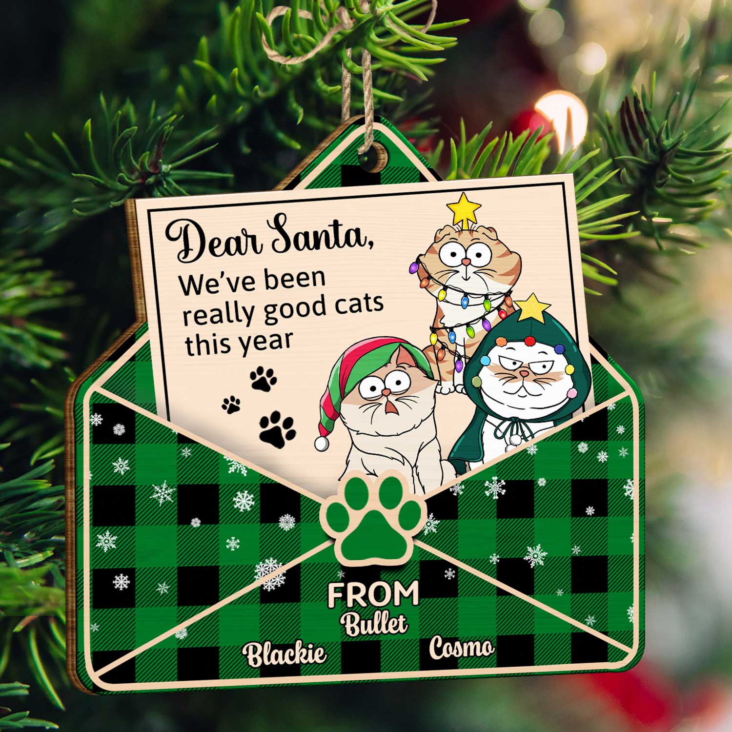 Letter To Santa From Funny Cartoon Cats - Christmas Gift For Cat Lovers - Personalized Custom Shaped Wooden Ornament - Image 3