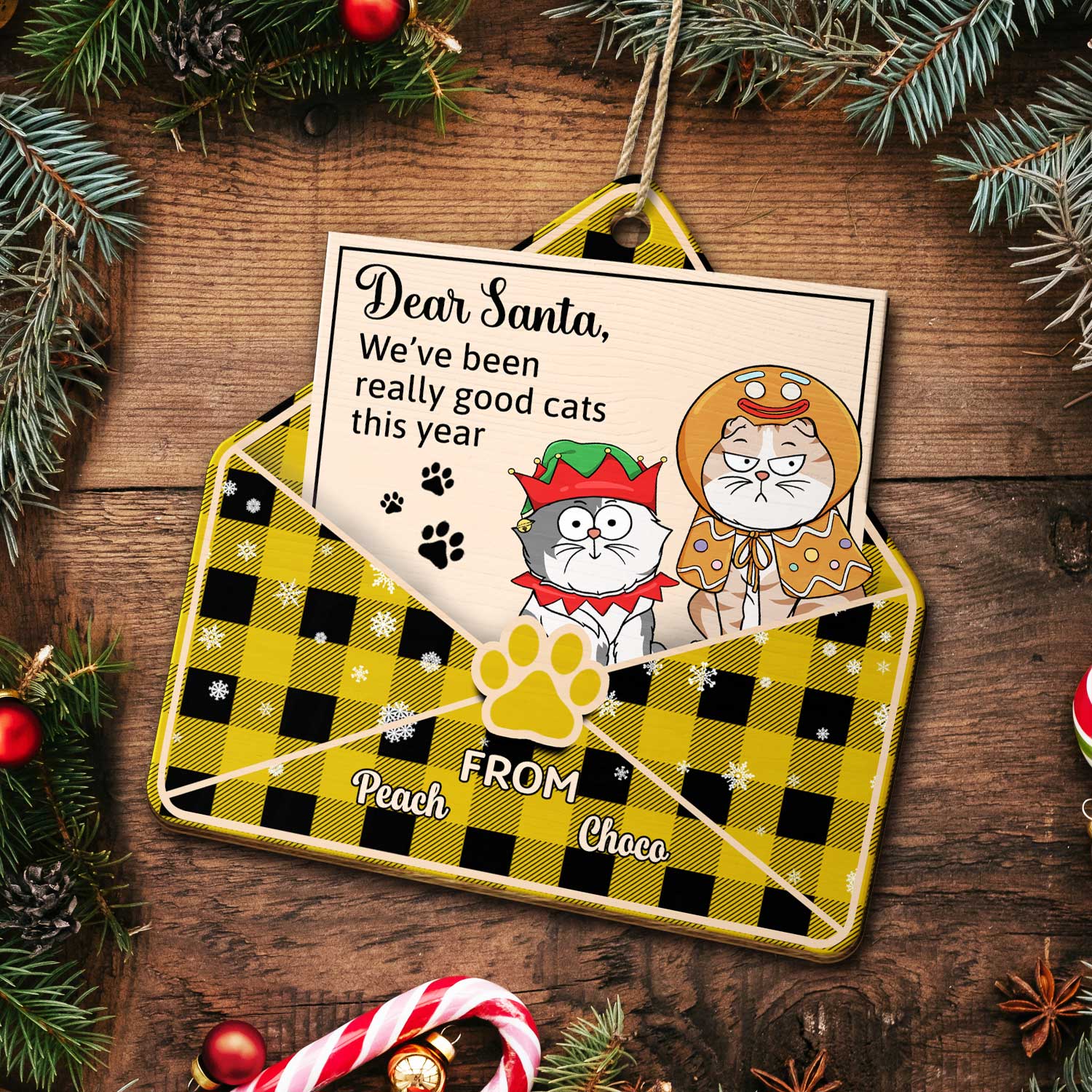 Letter To Santa From Funny Cartoon Cats - Christmas Gift For Cat Lovers - Personalized Custom Shaped Wooden Ornament - Image 5