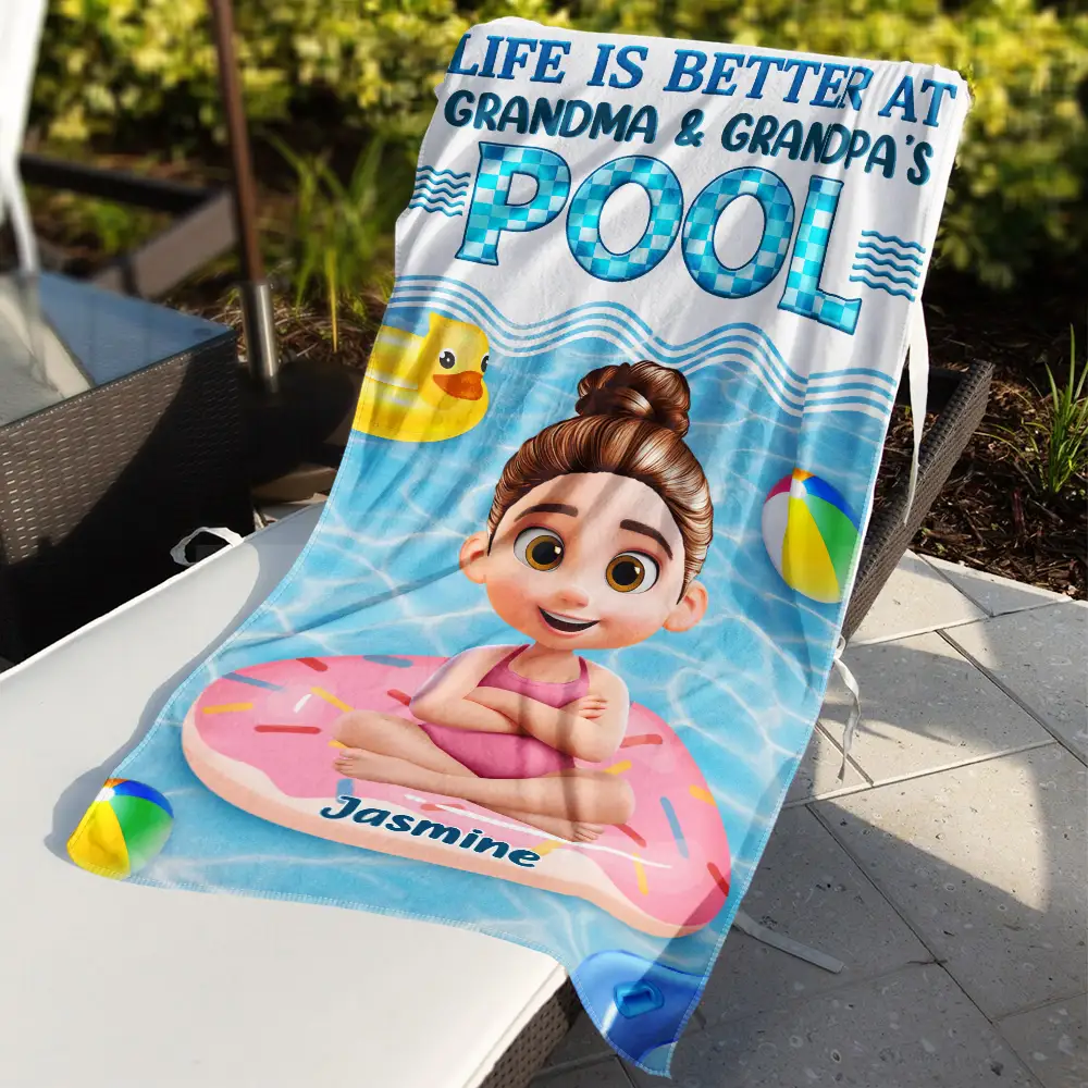 Life Is Better At Grandma And Grandpa's Pool - Personalized Beach Towel - Image 3