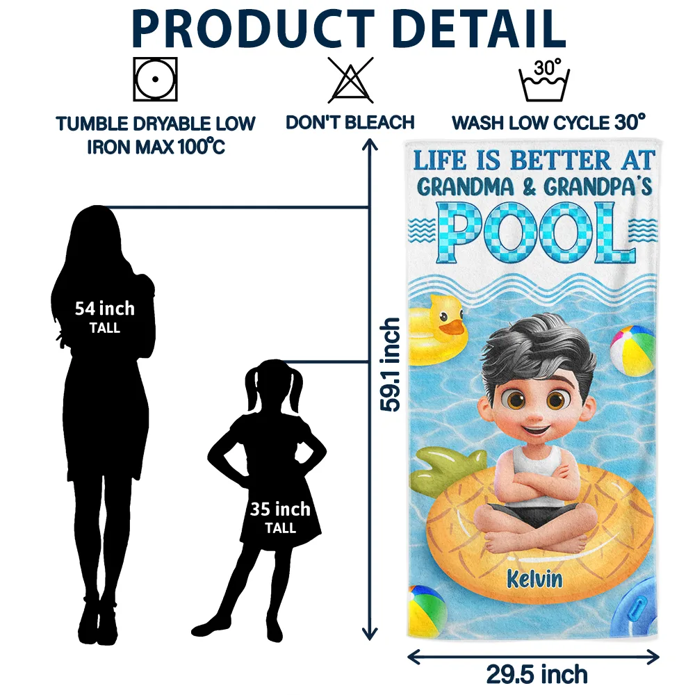 Life Is Better At Grandma And Grandpa's Pool - Personalized Beach Towel - Image 6