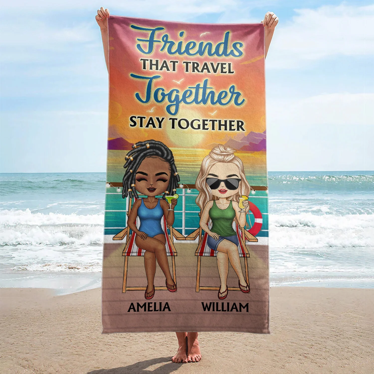 Life Is Better On A Cruise With Best Friends Beach Cruising - Traveling, Vacation, Anniversary, Birthday Gift For Besties - Personalized Beach Towel - Image 2