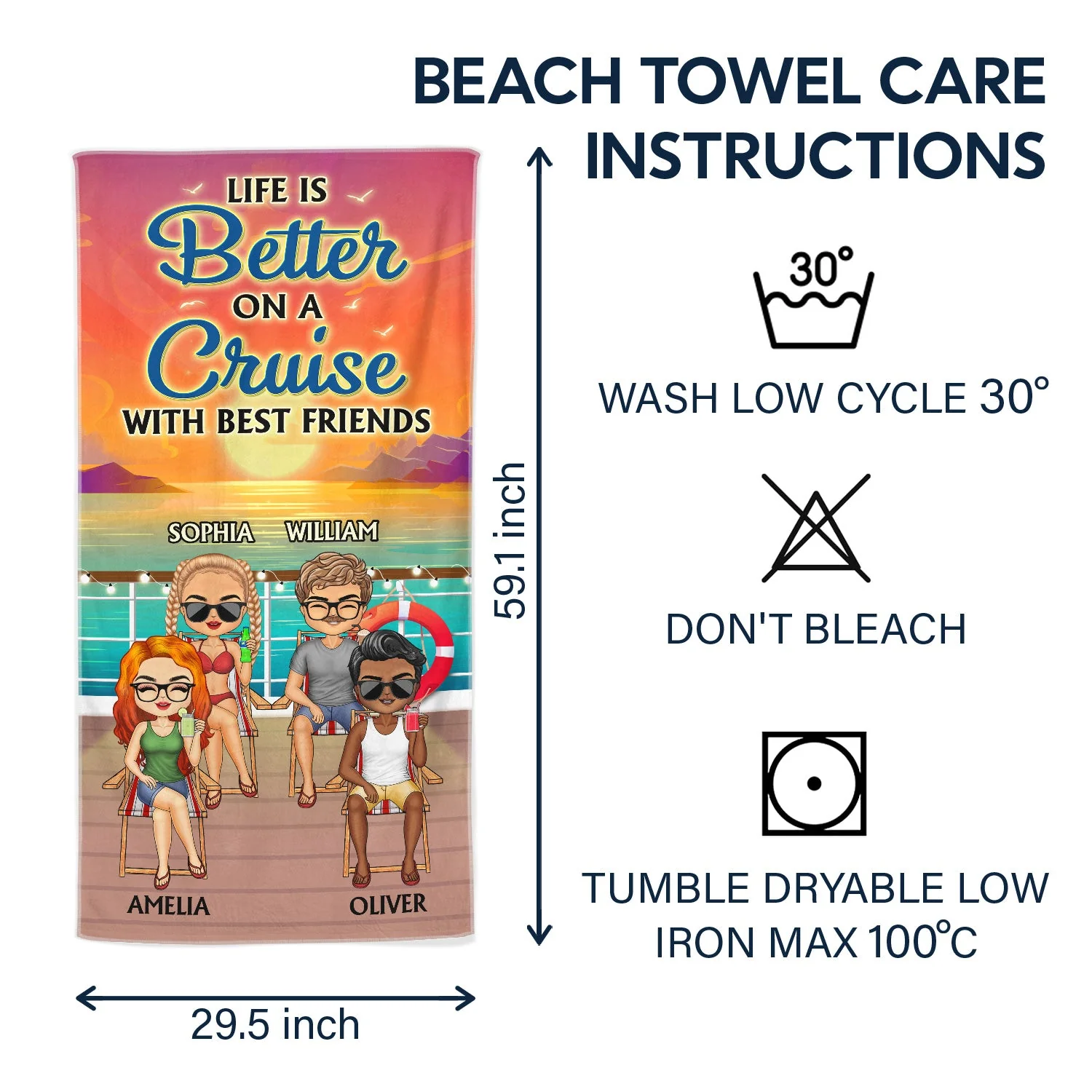 Life Is Better On A Cruise With Best Friends Beach Cruising - Traveling, Vacation, Anniversary, Birthday Gift For Besties - Personalized Beach Towel - Image 6