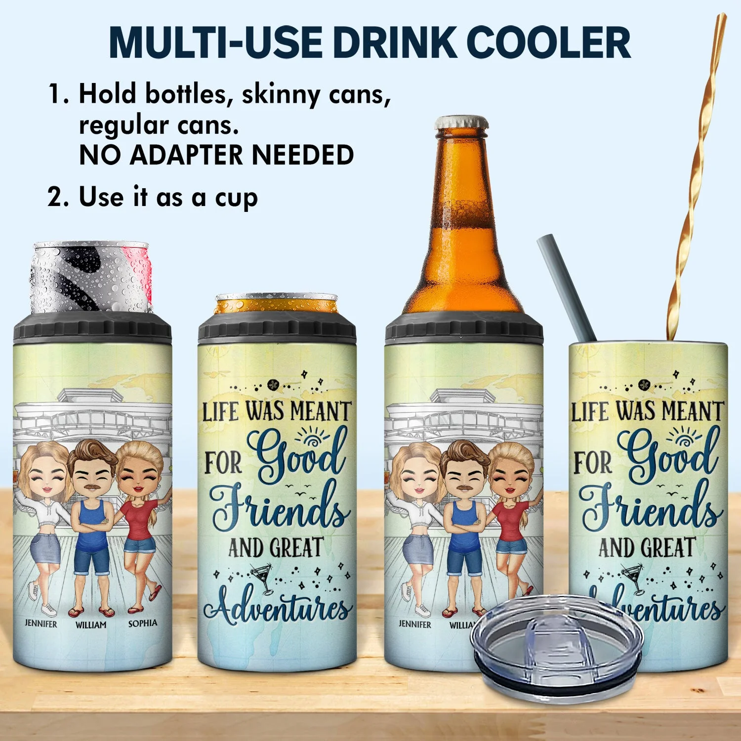 Life Is Better On A Cruise With Best Friends - Traveling, Cruising Gift For BFF, Siblings, Colleagues - Personalized Custom 4 In 1 Can Cooler Tumbler - Image 2