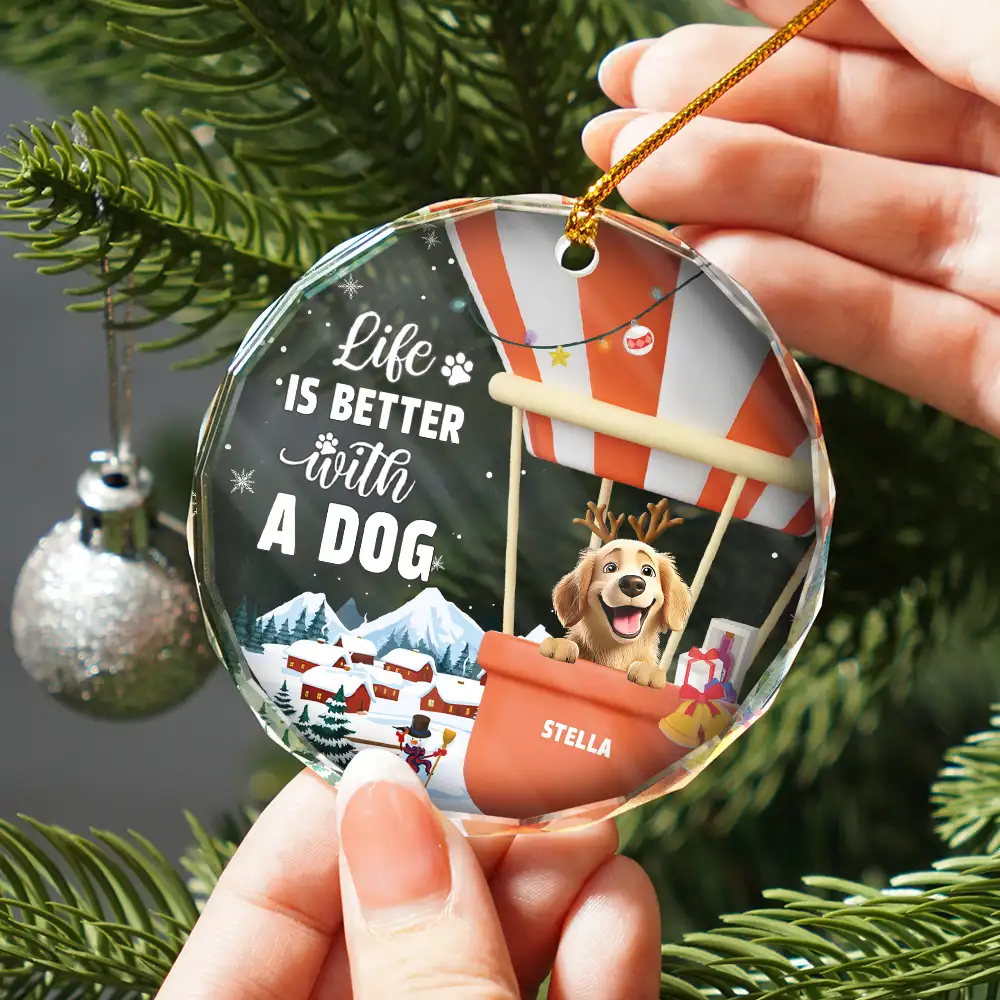 Life Is Better With A Dog Cat - Personalized Circle Glass Ornament - Image 2