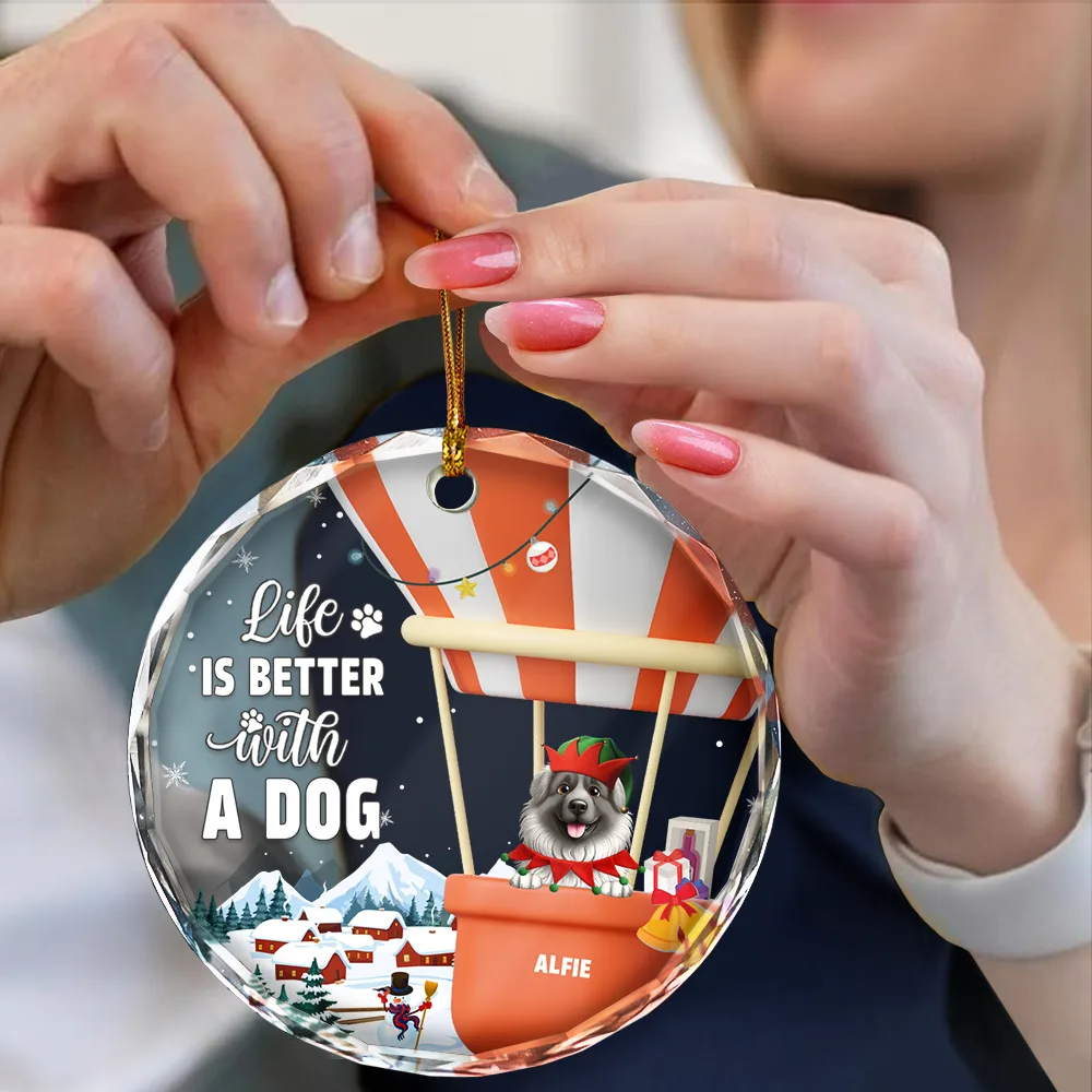 Life Is Better With A Dog Cat - Personalized Circle Glass Ornament - Image 4
