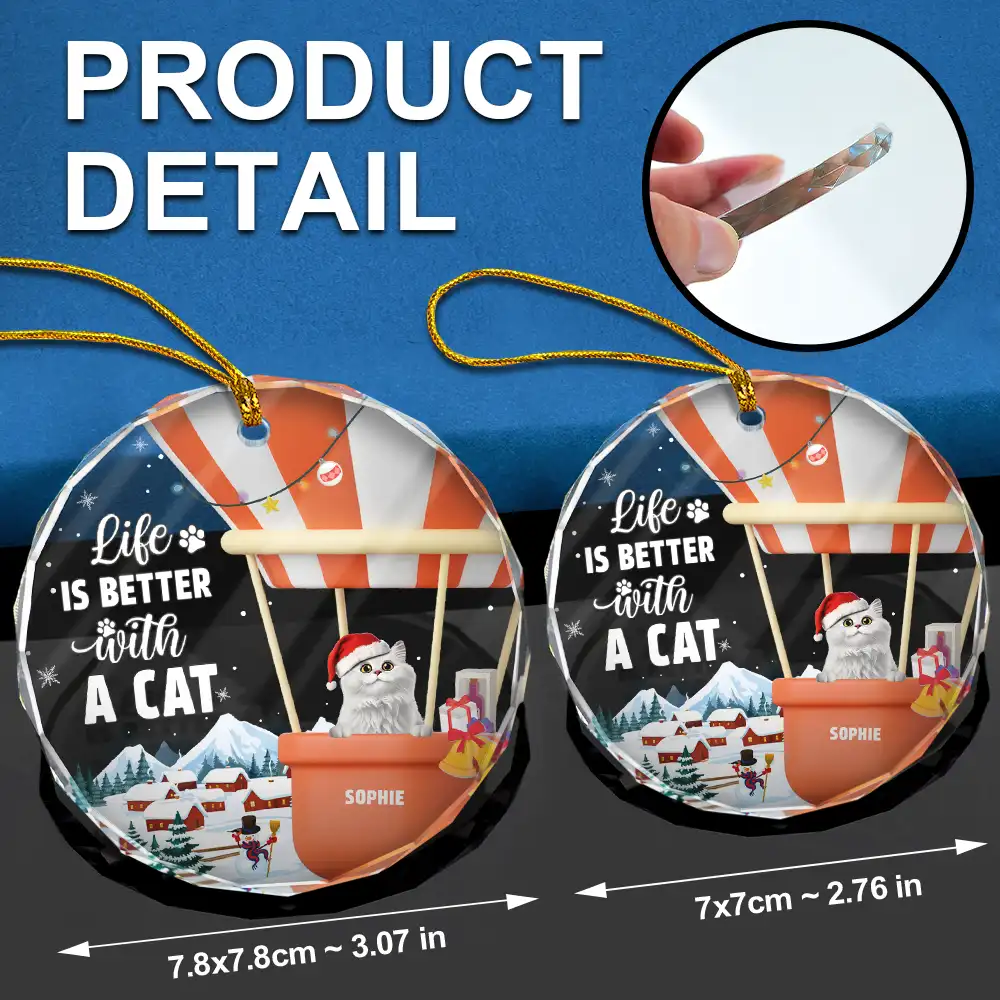 Life Is Better With A Dog Cat - Personalized Circle Glass Ornament - Image 6
