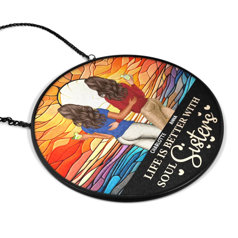 Life Is Better With Besties Forever - Personalized Stained Glass Window Hanging Suncatcher - Image 2