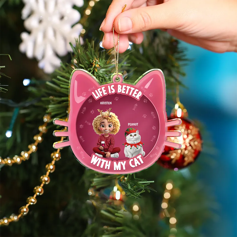 Life Is Better With Cats 3D Effect - Personalized Custom Shaped Acrylic Ornament - Image 4