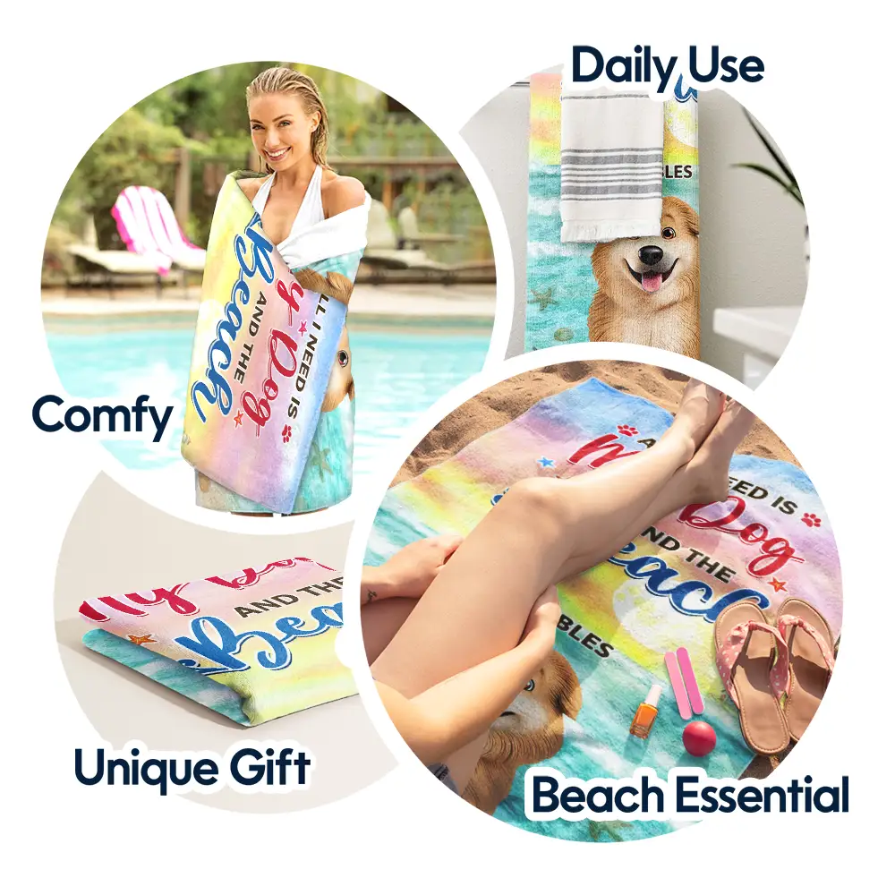 Life Is Better With Dogs 3D Effect - Personalized Beach Towel - Image 5
