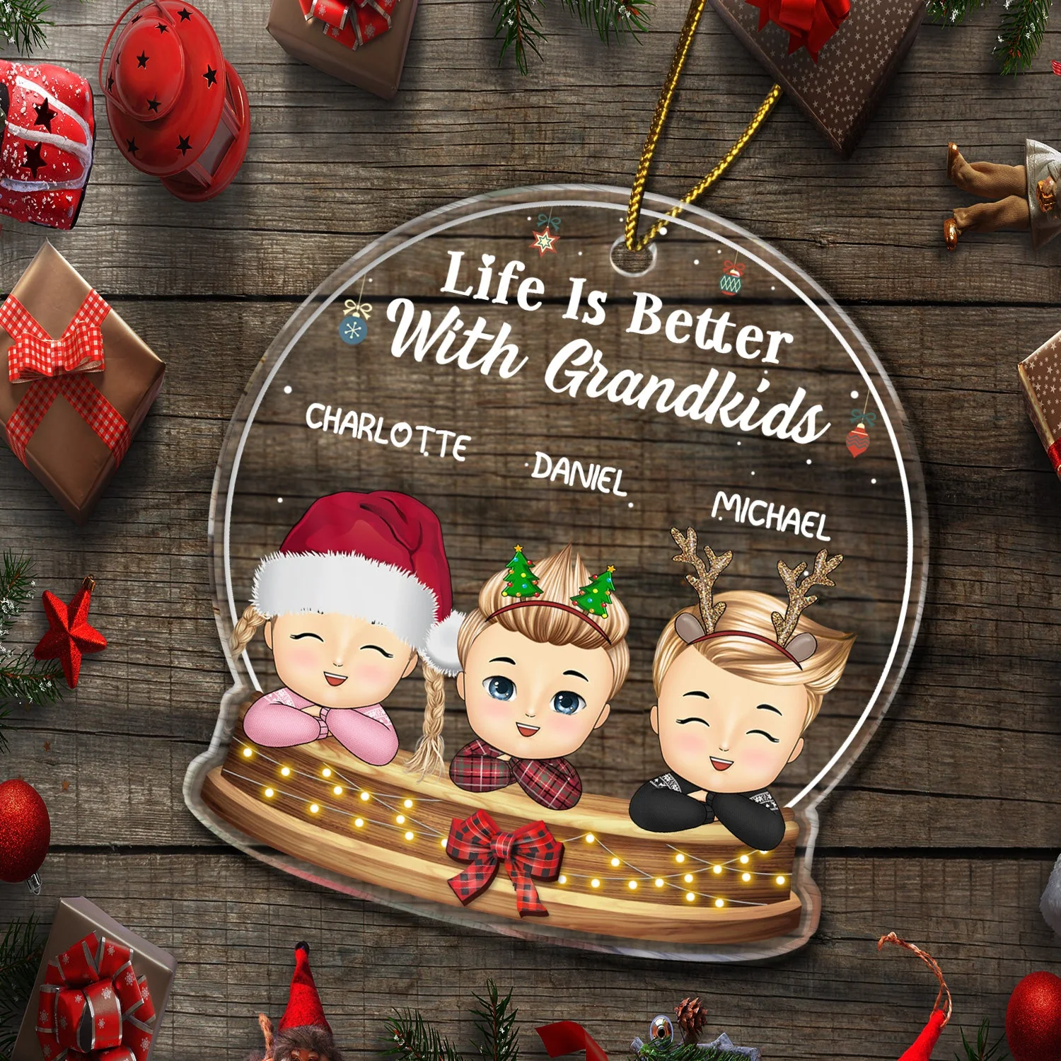 Life Is Better With Grandkids - Christmas, Loving Gift For Grandpa, Grandma, Grandparents - Personalized Custom Shaped Acrylic Ornament - Image 5