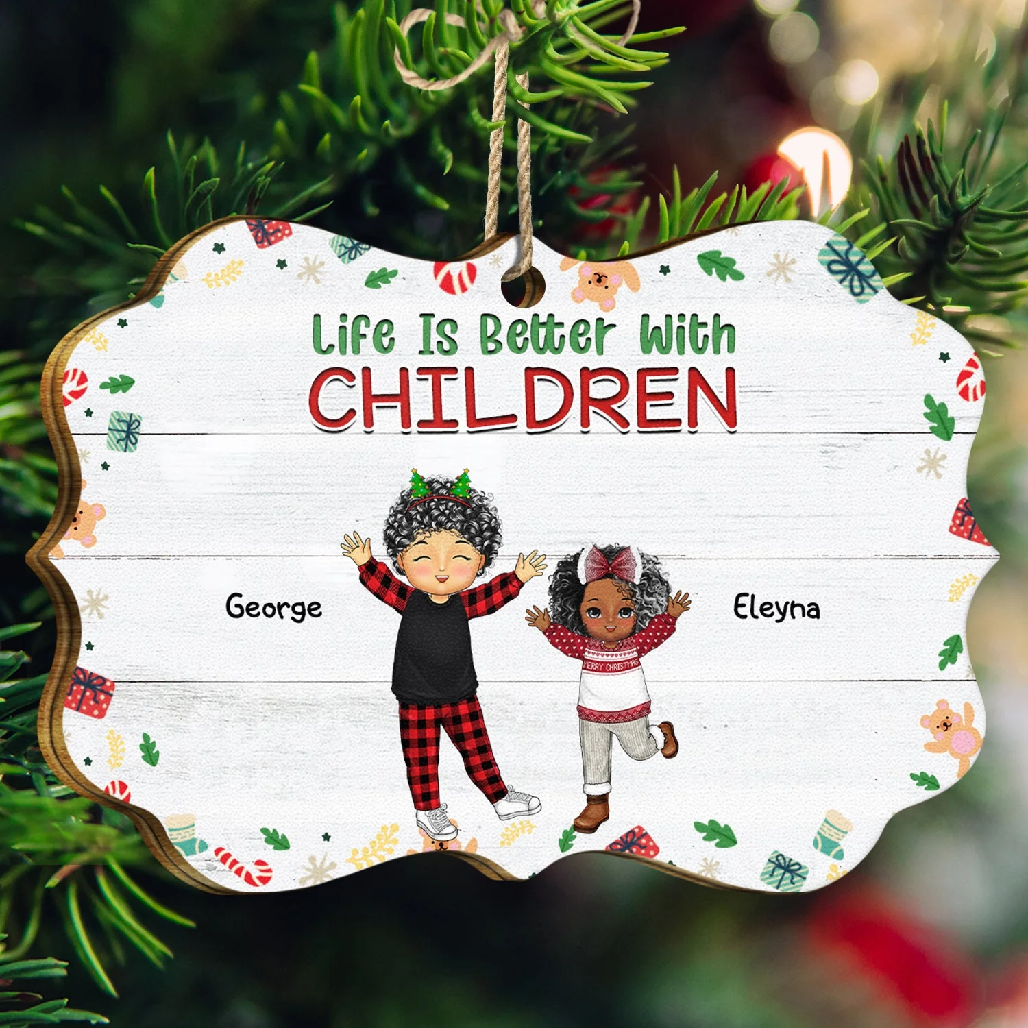 Life Is Better With Grandkids - Christmas, Loving Gift For Grandpa, Grandma, Grandparents - Personalized Medallion Wooden Ornament - Image 3