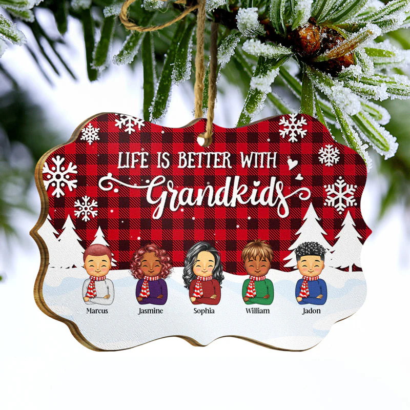 Life Is Better With Grandkids - Grandparent Christmas Gift - Personalized Wooden Ornament - Image 3