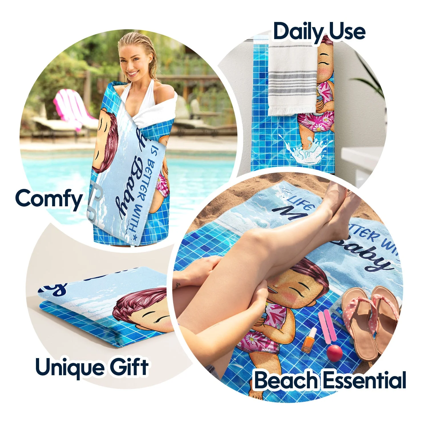 Life Is Better With My Grandkids - Loving Gift For Mother, Father, Grandma, Grandpa - Personalized Beach Towel - Image 5