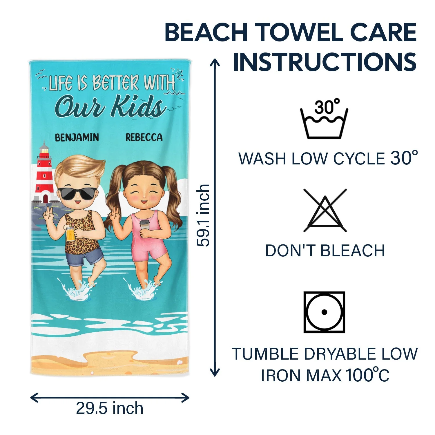 Life Is Better With My Grandkids - Loving Gift For Mother, Father, Grandma, Grandpa - Personalized Beach Towel - Image 6