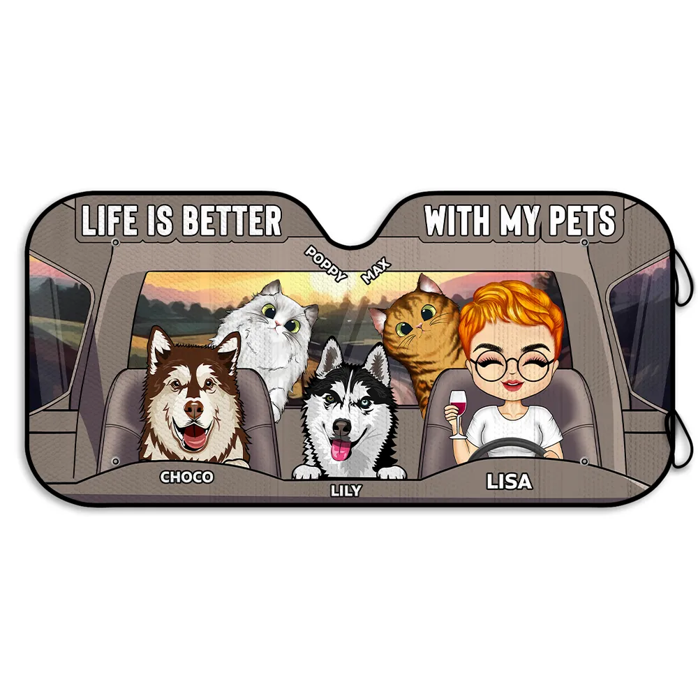 Life Is Better With The Pet Dog Cat - Personalized Auto Sunshade - Image 2