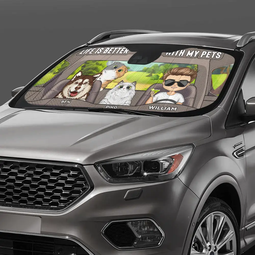 Life Is Better With The Pet Dog Cat - Personalized Auto Sunshade - Image 3
