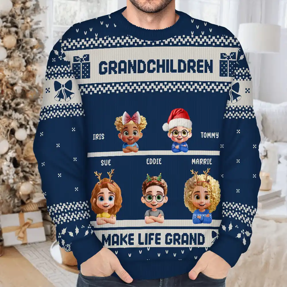 Life Is Grand With Grandkids - Personalized Unisex Ugly Sweater - Image 4