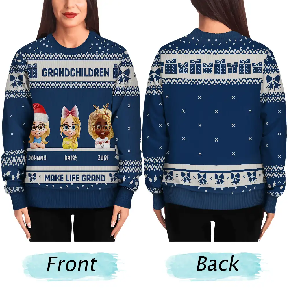 Life Is Grand With Grandkids - Personalized Unisex Ugly Sweater - Image 5