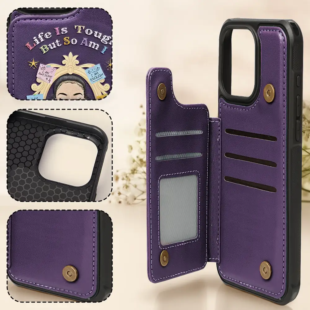 Life Is Tough But So Am I - Personalized Leather Flip Wallet Phone Case - Image 4