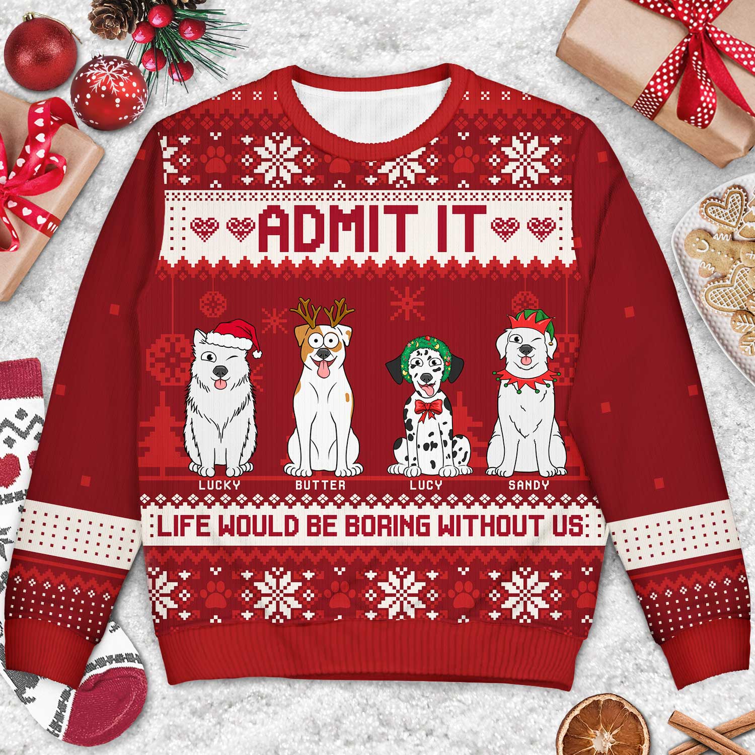 Life Would Be Boring Without Us Cartoon Dogs - Christmas Gift For Dog Lovers - Personalized Unisex Ugly Sweater - Image 3