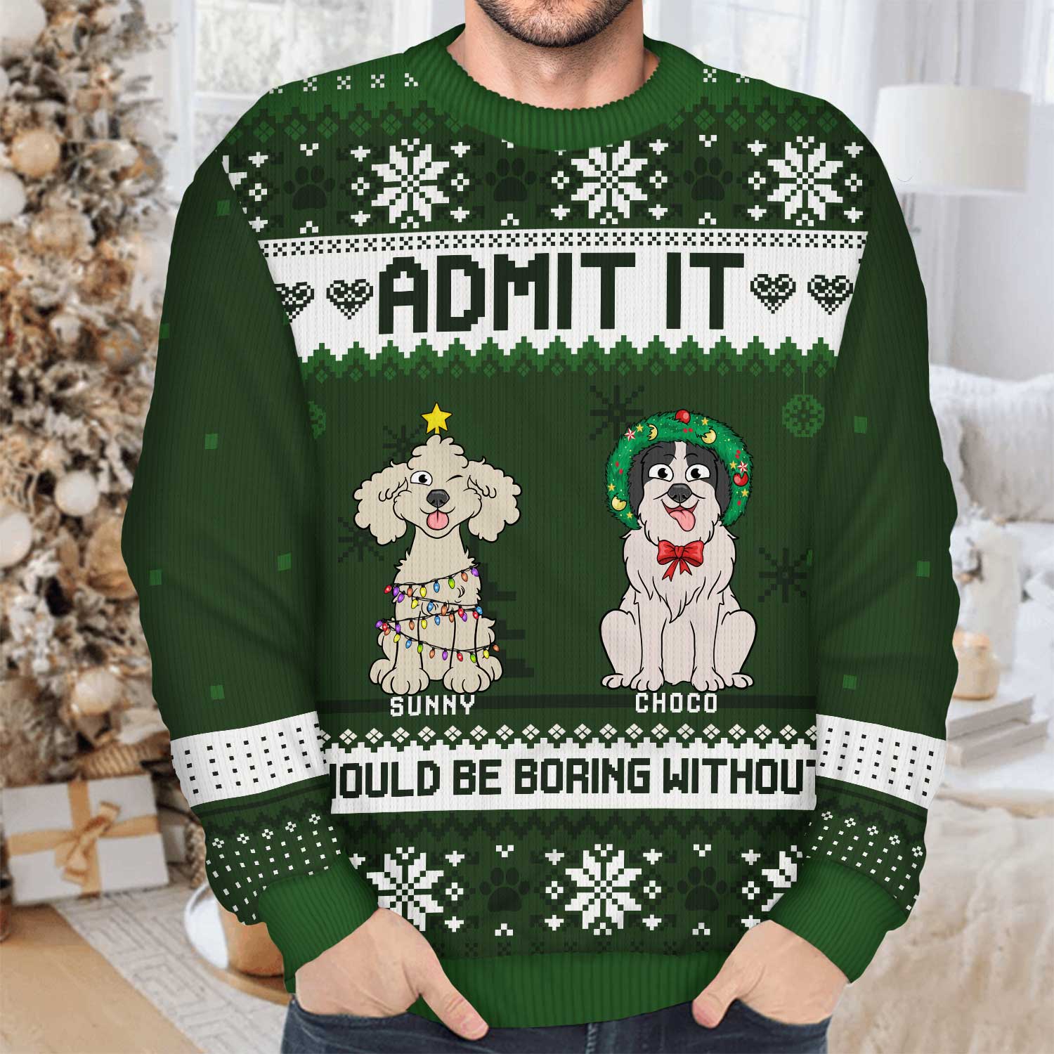 Life Would Be Boring Without Us Cartoon Dogs - Christmas Gift For Dog Lovers - Personalized Unisex Ugly Sweater - Image 4