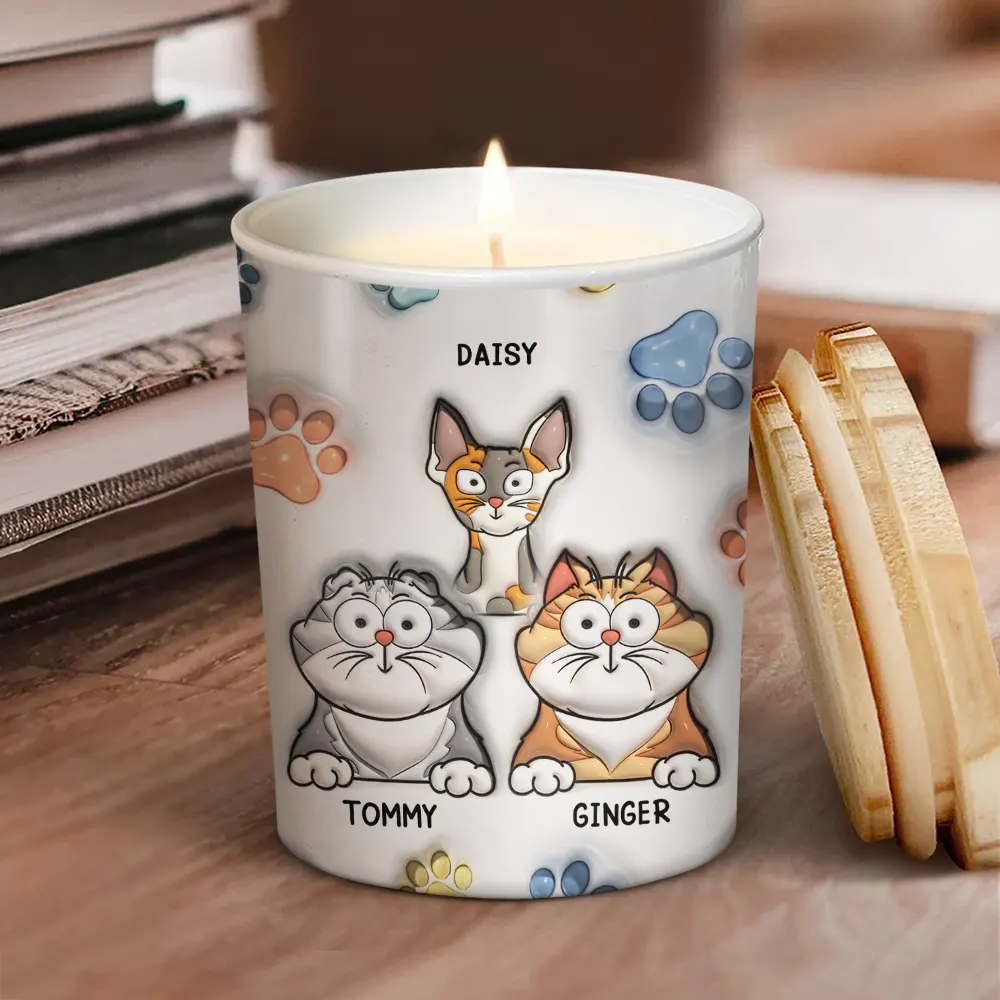 Light Me When The Cat Poop - 3D Inflated Effect Printed Candle, Personalized Scented Candle With Wooden Lid - Image 2
