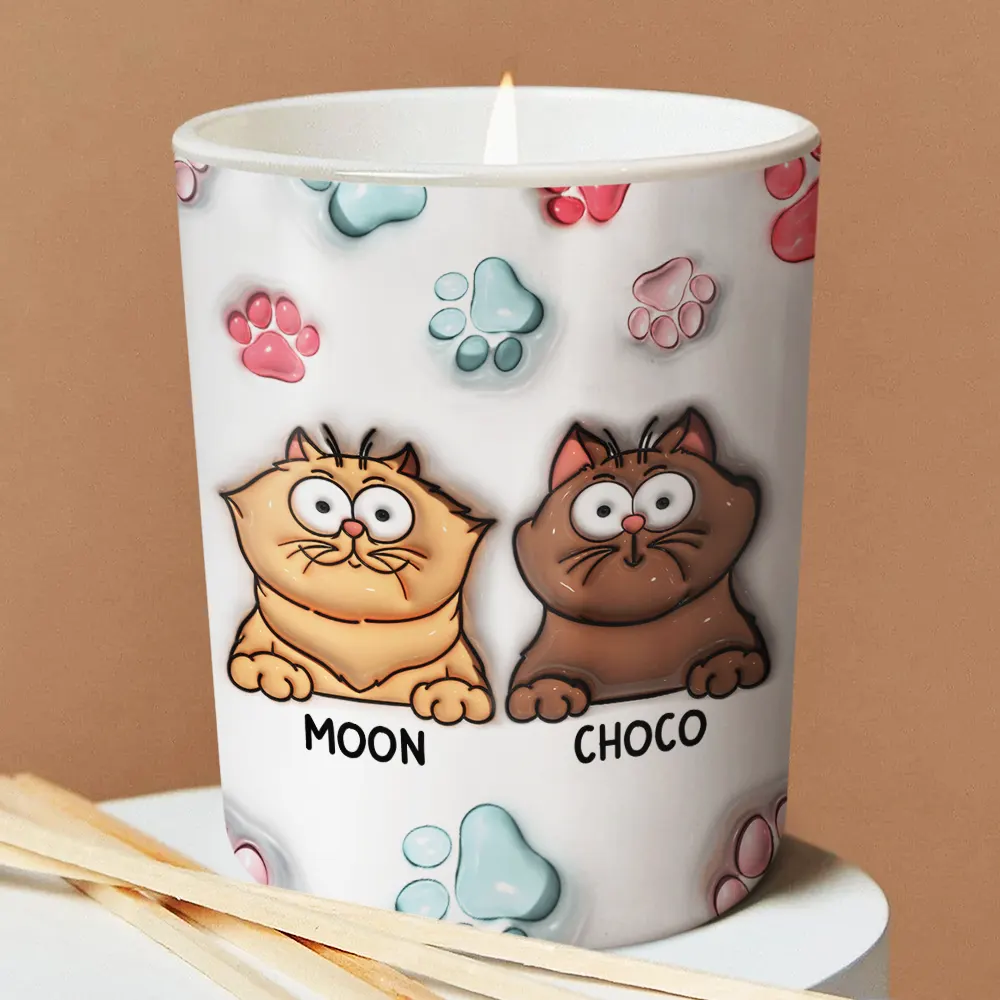 Light Me When The Cat Poop - 3D Inflated Effect Printed Candle, Personalized Scented Candle With Wooden Lid - Image 3
