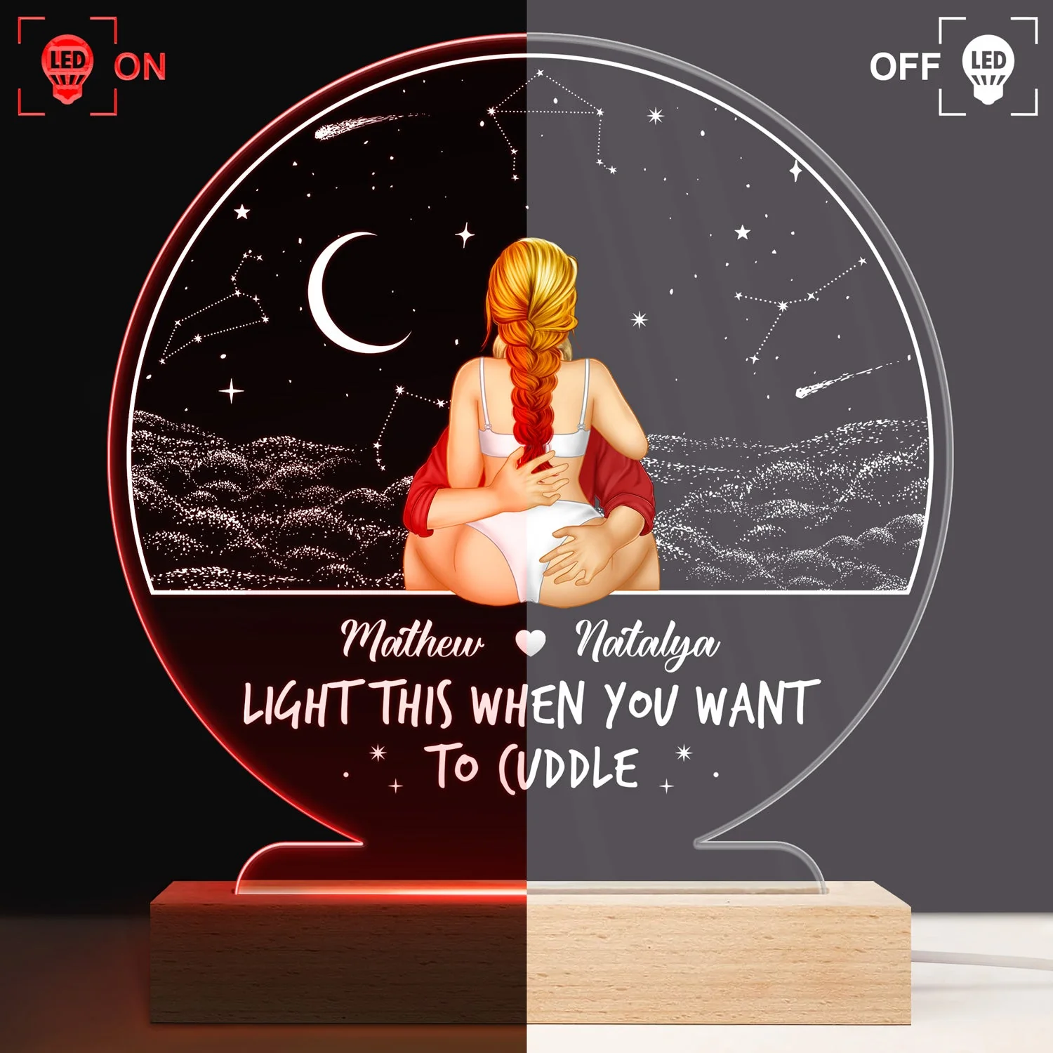 Light This When You Want - Gift For Couple - Personalized 3D Led Light Wooden Base - Image 3