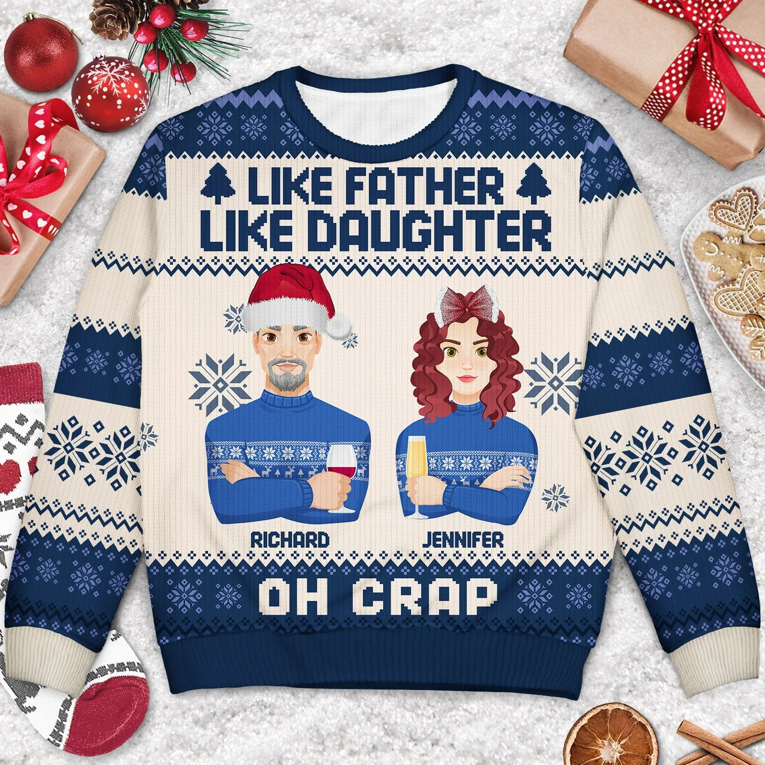 Like Father Like Daughter Oh - Christmas Gift For Dad, Grandpa - Personalized Unisex Ugly Sweater - Image 3