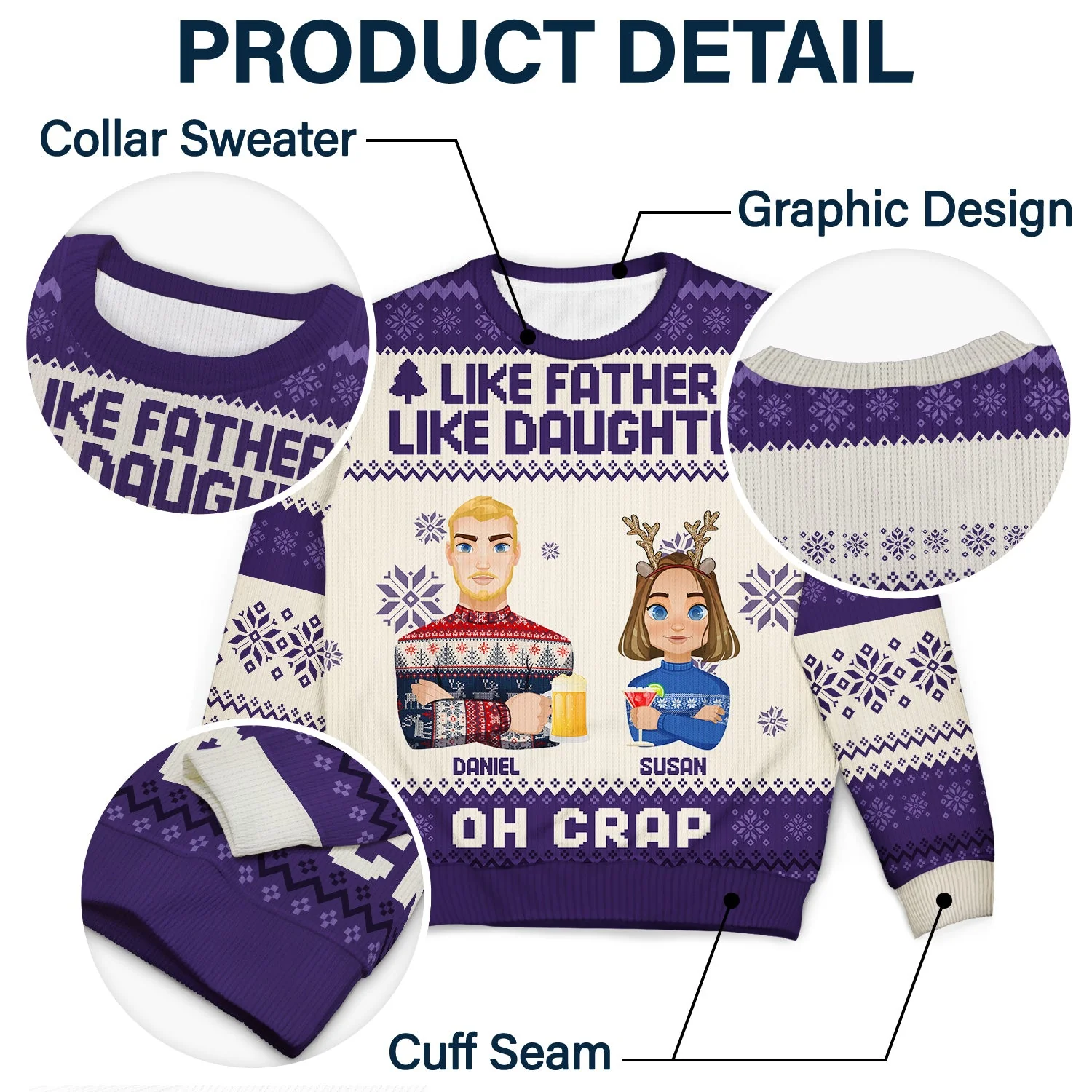 Like Father Like Daughter Oh - Christmas Gift For Dad, Grandpa - Personalized Unisex Ugly Sweater - Image 6