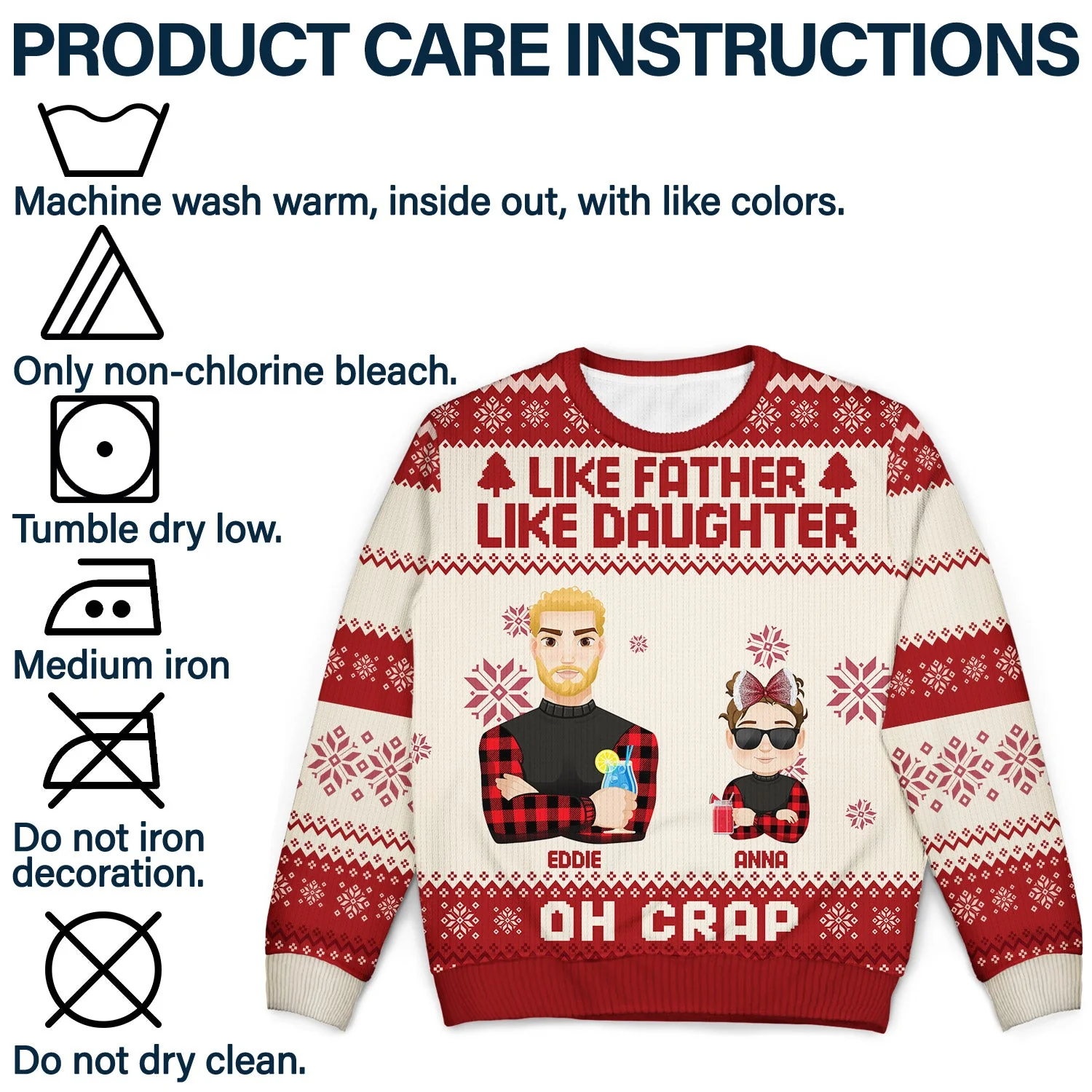 Like Father Like Daughter Oh - Christmas Gift For Dad, Grandpa - Personalized Unisex Ugly Sweater - Image 7