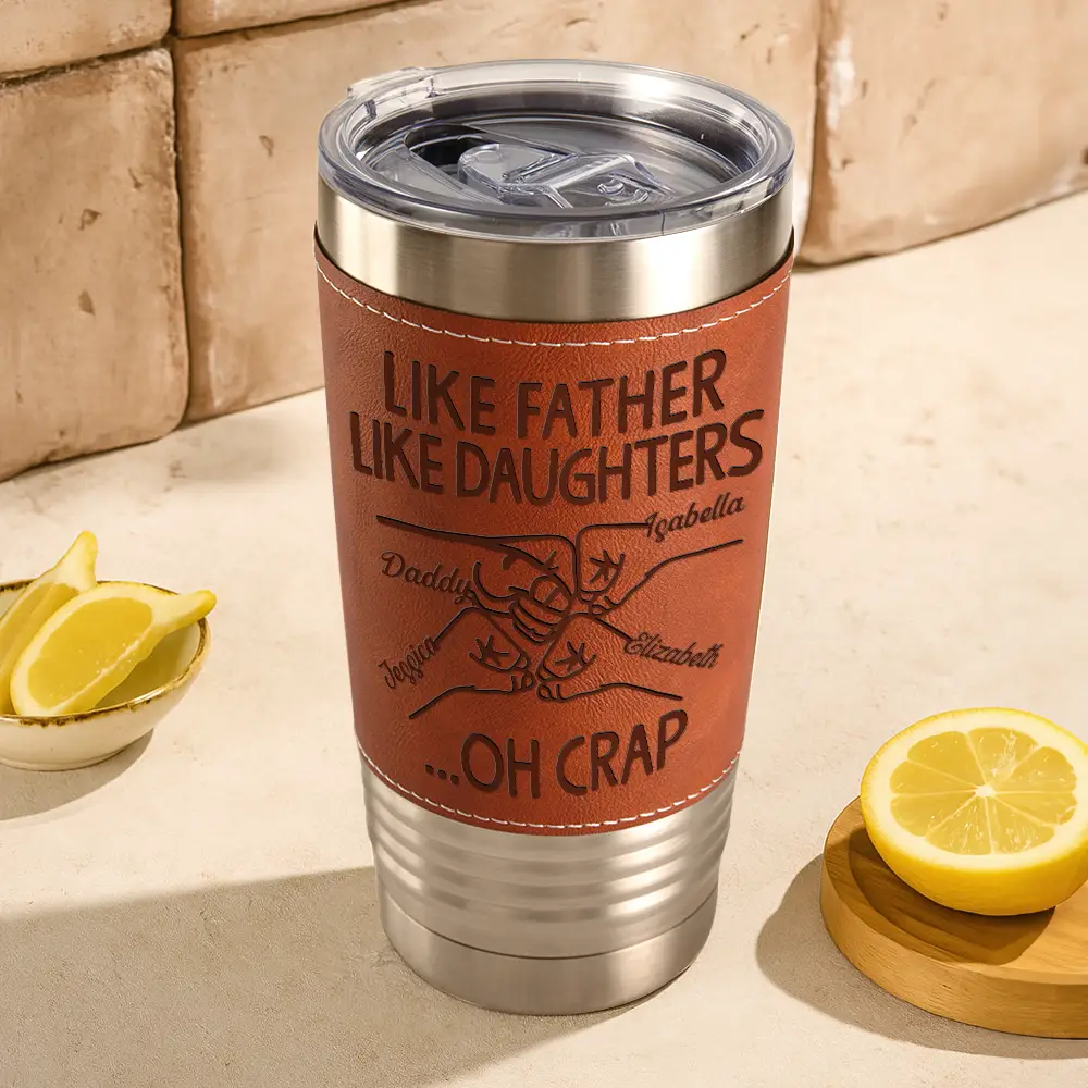Like Father Like Daughter - Personalized Leather Tumbler - Image 3