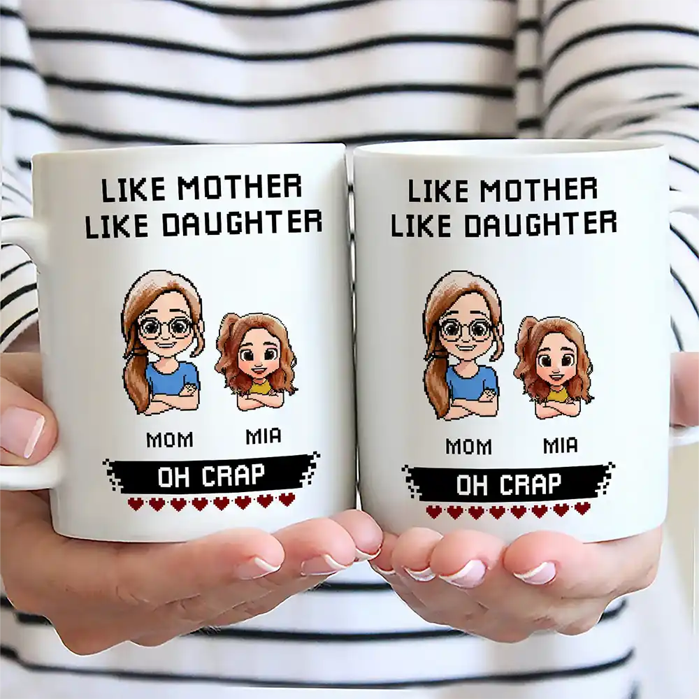 Like Mother Father Like Daughter Son Oh Crap Pixel Art - Personalized Mug - Image 2