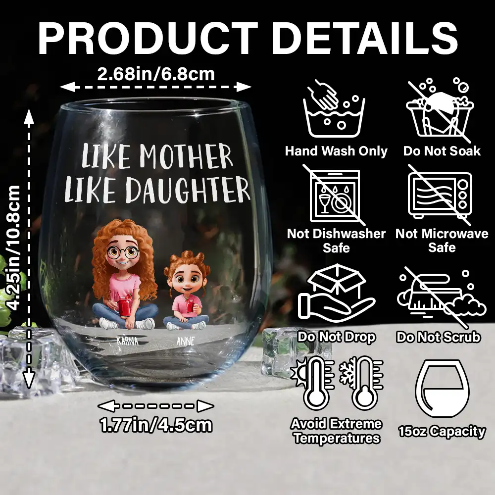 Like Mother Like Daughter 3D Effect - Personalized Stemless Wine Glass - Image 5