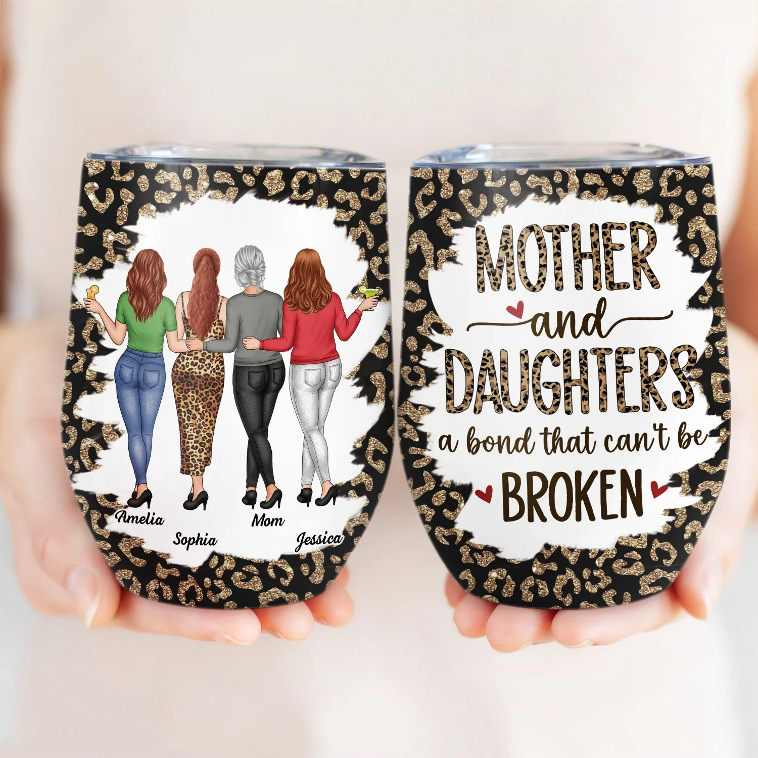 Like Mother Like Daughter Leopard Pattern - Gift For Mom, Daughters - Personalized Wine Tumbler - Image 3