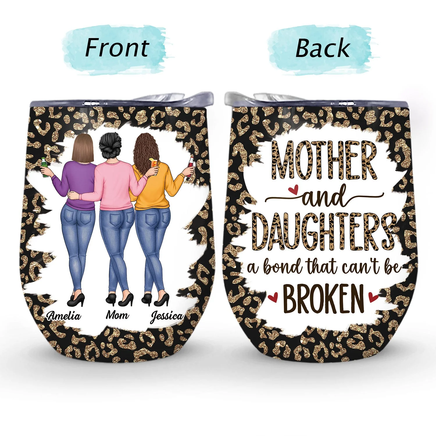 Like Mother Like Daughter Leopard Pattern - Gift For Mom, Daughters - Personalized Wine Tumbler - Image 4