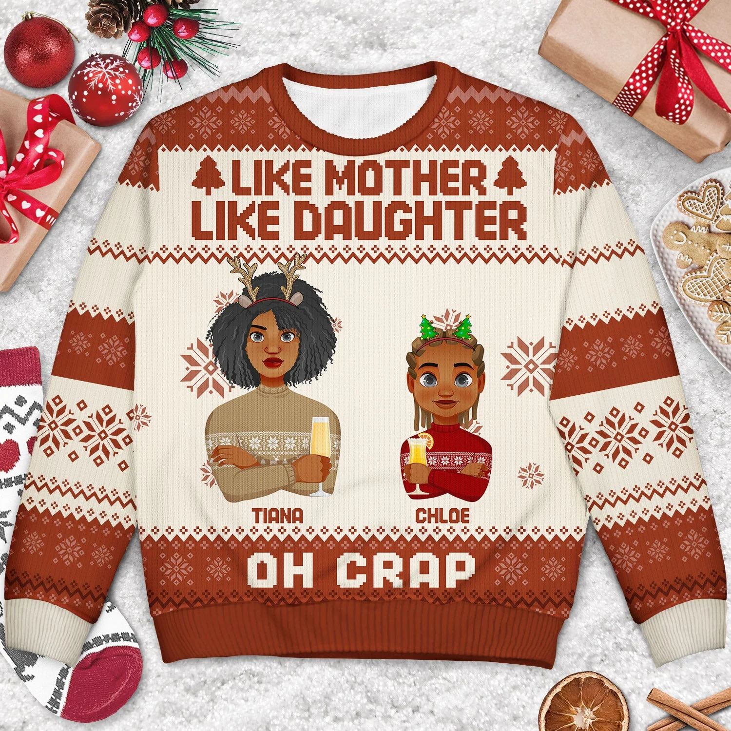 Like Mother Like Daughter Oh - Christmas Gift For Mom, Grandma - Personalized Unisex Ugly Sweater - Image 3