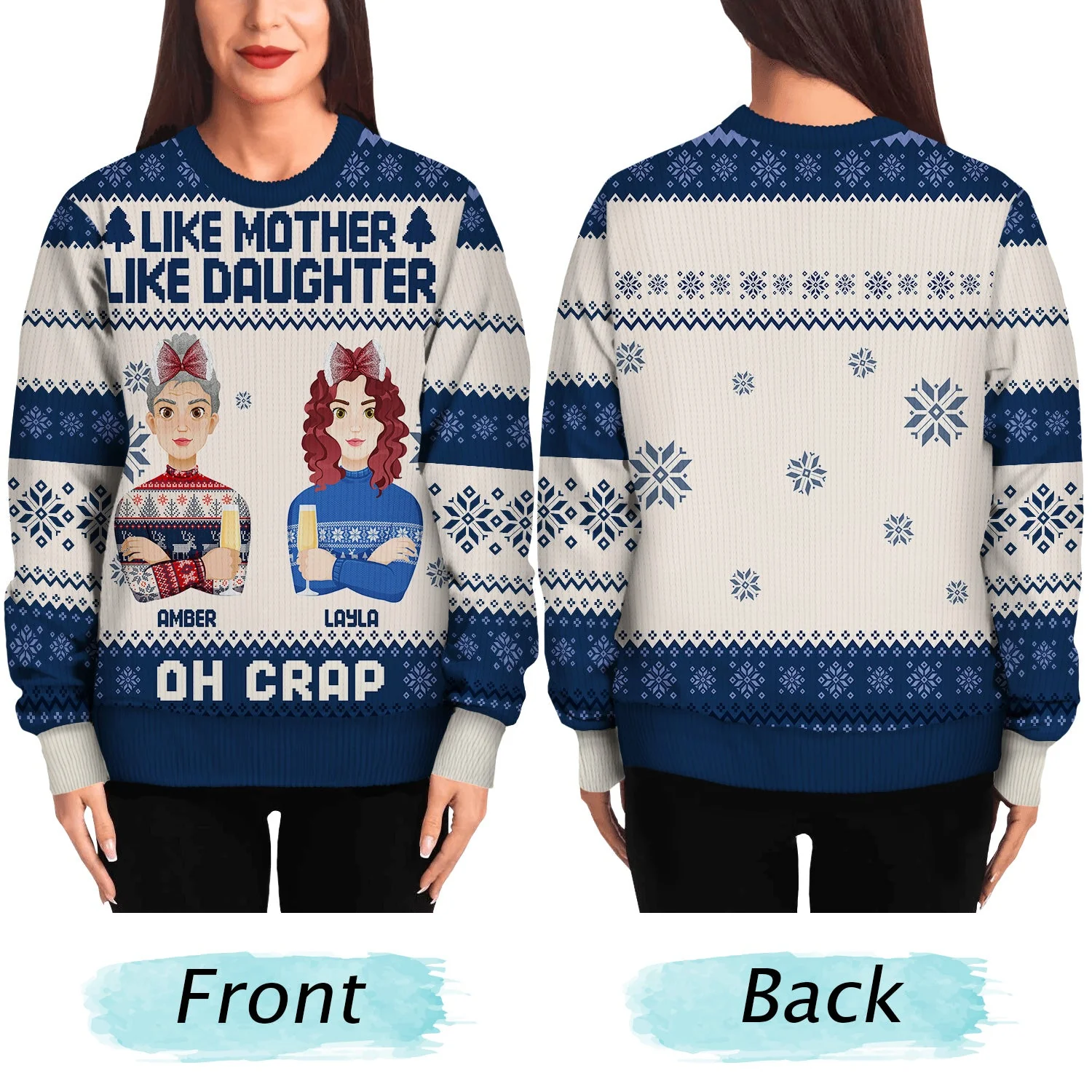 Like Mother Like Daughter Oh - Christmas Gift For Mom, Grandma - Personalized Unisex Ugly Sweater - Image 5