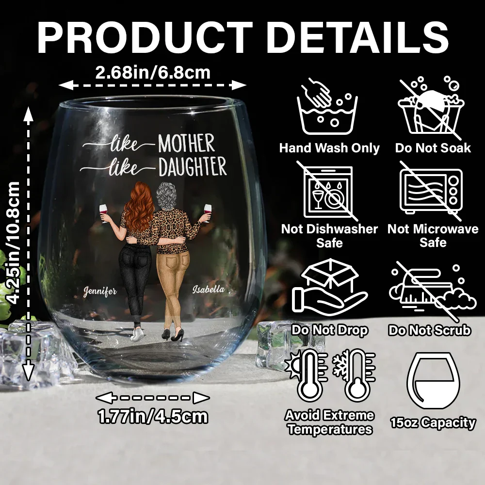 Like Mother Like Daughter - Personalized Stemless Wine Glass - Image 5