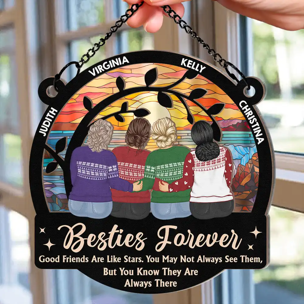 Limitless Laugh Countless Memories Endless Friendship Besties - Personalized Window Hanging Suncatcher Ornament - Image 2
