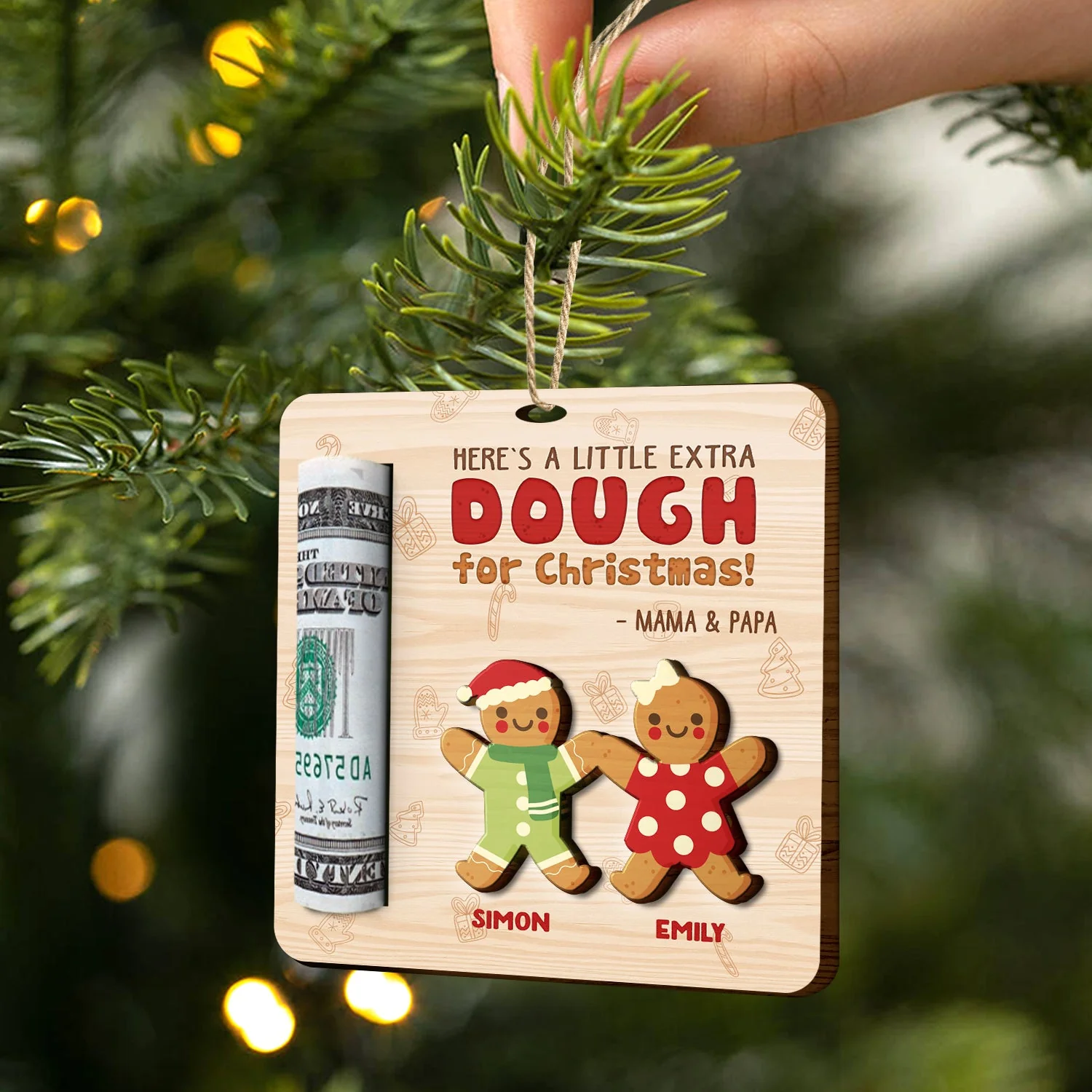 Little Extra Dough - Christmas Gift For Kids - Personalized 2-Layered Wooden Ornament, Money Holder Ornament - Image 2