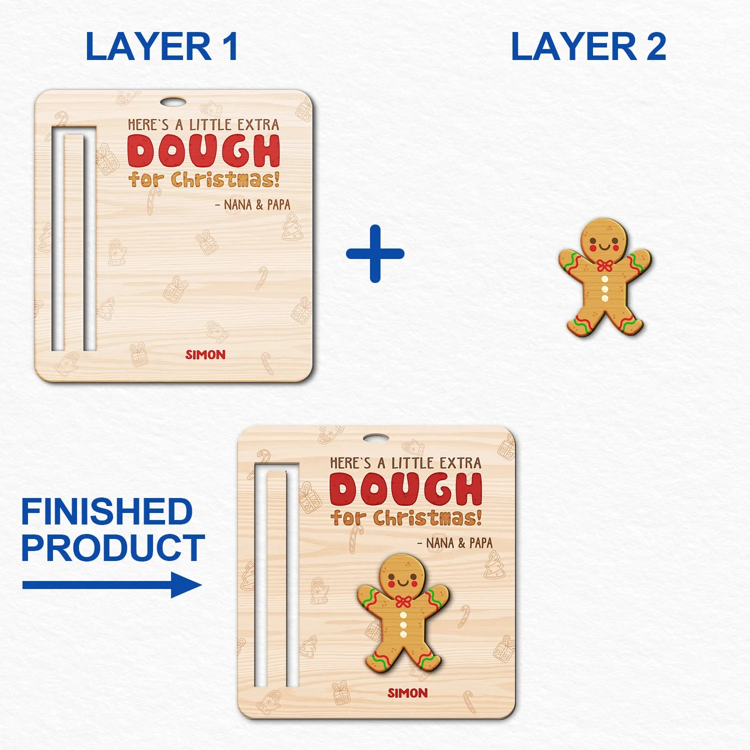 Little Extra Dough - Christmas Gift For Kids - Personalized 2-Layered Wooden Ornament, Money Holder Ornament - Image 6