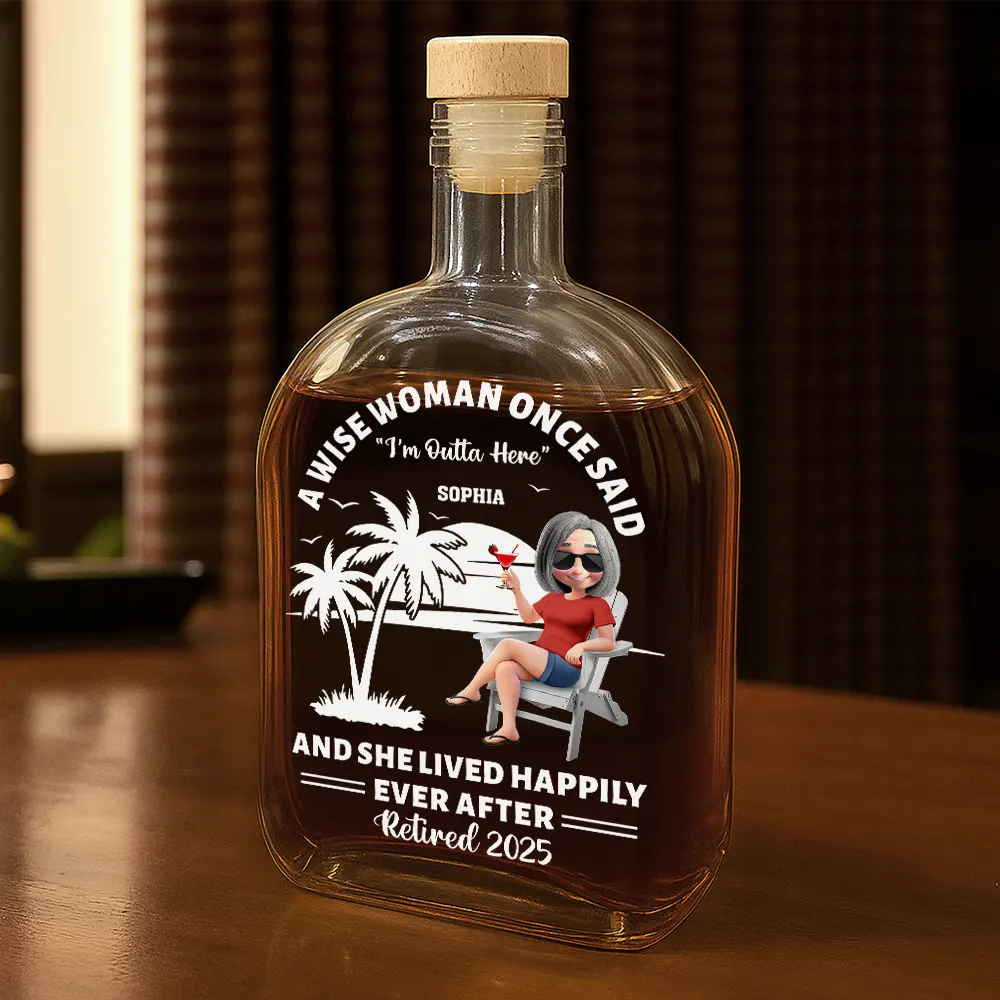 Lived Happily Ever Retired - Personalized Whiskey Bottle - Image 2