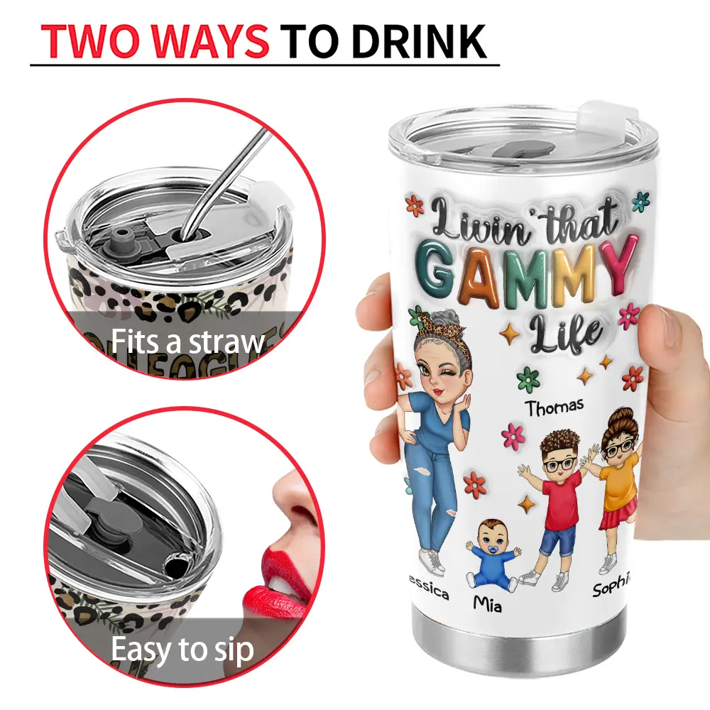 Living That Grandma Life - 3D Inflated Effect Printed Tumbler, Personalized Tumbler - Image 4