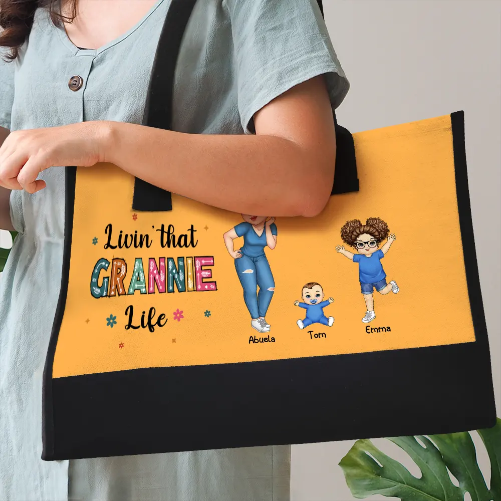 Living That Grandma Life - Personalized Canvas Tote Bag - Image 3